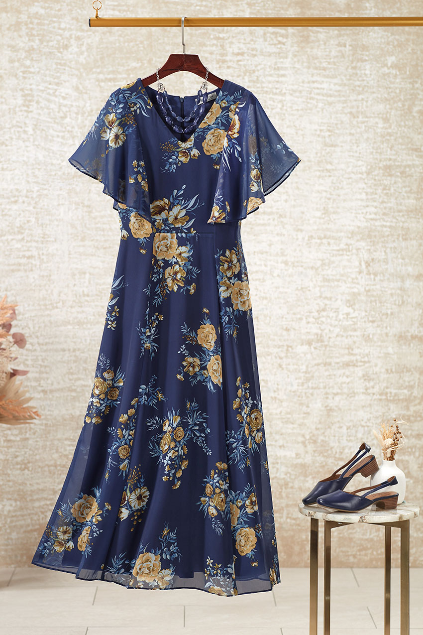 Garden Flutter Maxi Dress - Midnight Navy Multi - 14P - RegularP
