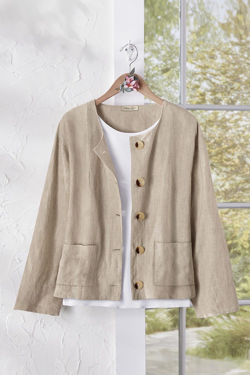 Cropped Linen Button-Front Jacket - Coldwater Creek