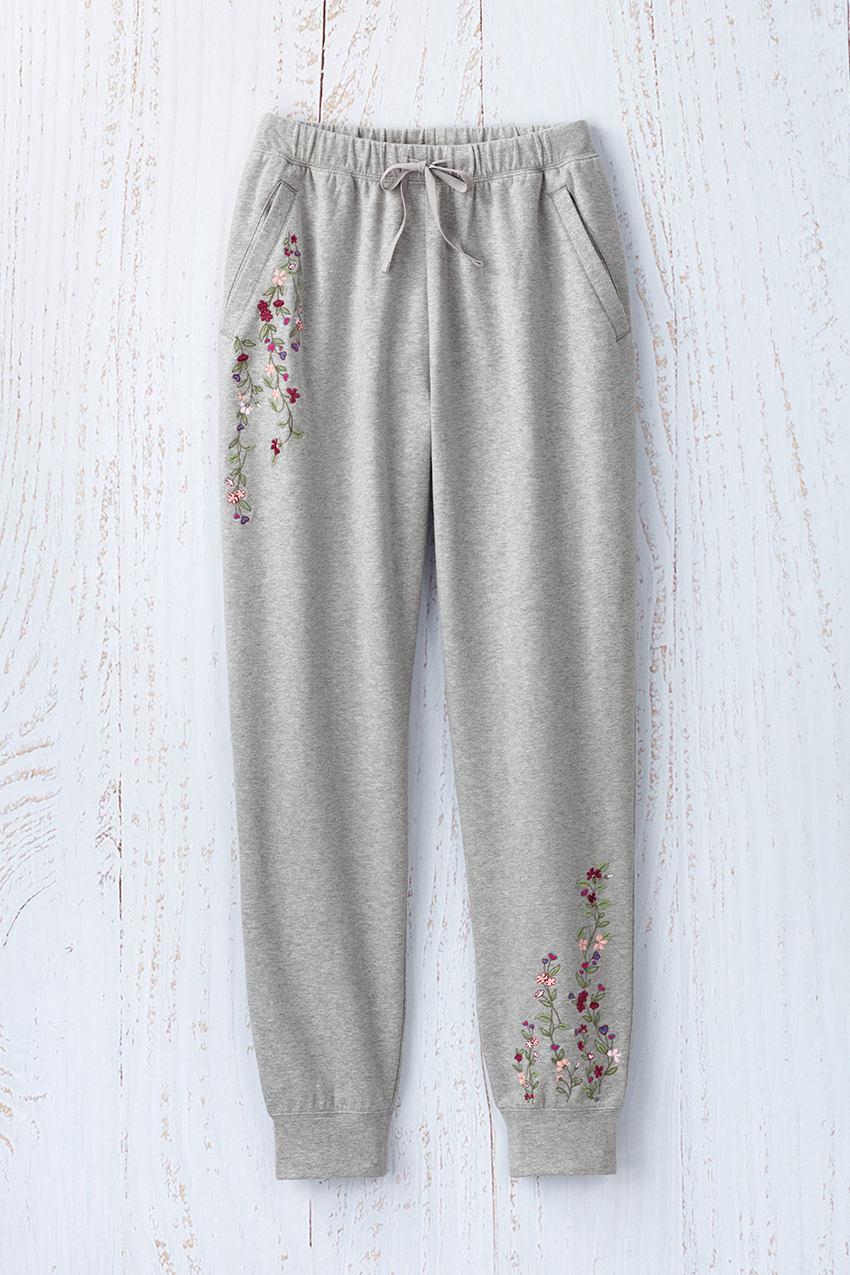sportswear floral embroidered fleece sweatpants