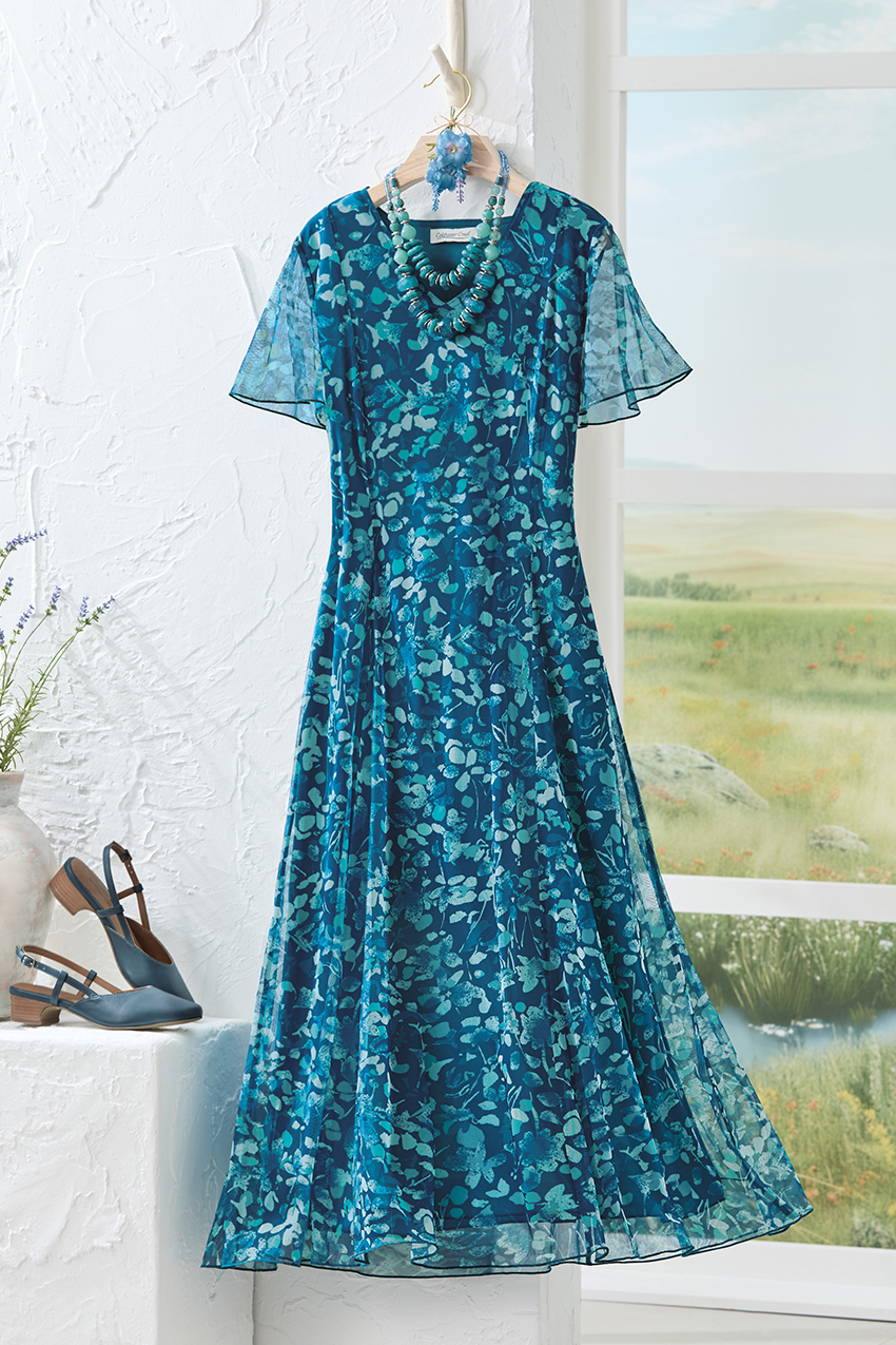 Garden Charm Mesh Dress - Peacock Multi - PL - Petites