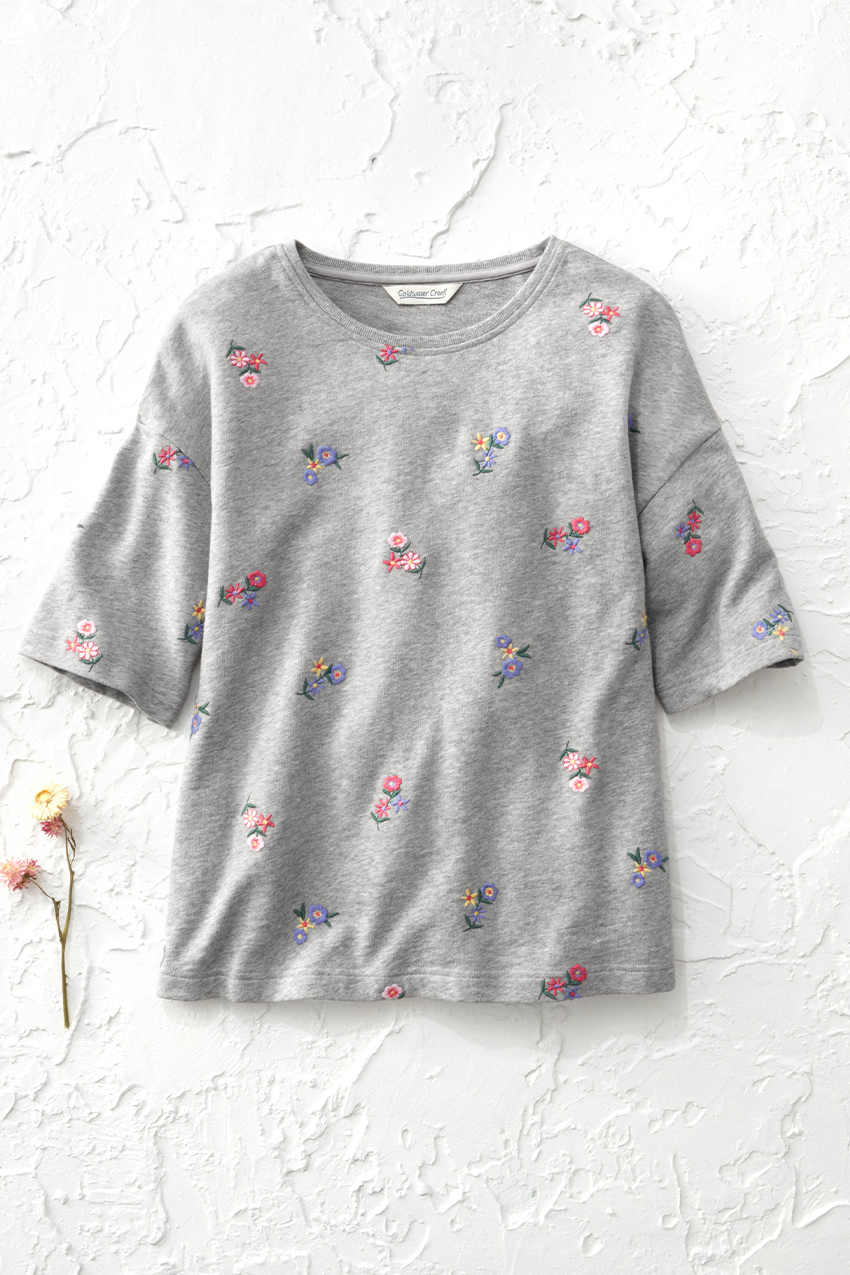 Tossed Flowers Short-Sleeve Sweatshirt - Coldwater Creek