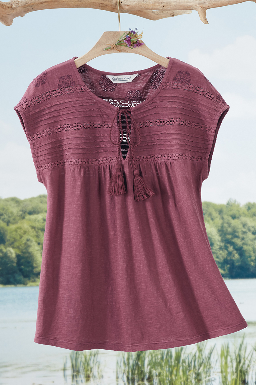 Ayla Lace Trim Tee - Coldwater Creek