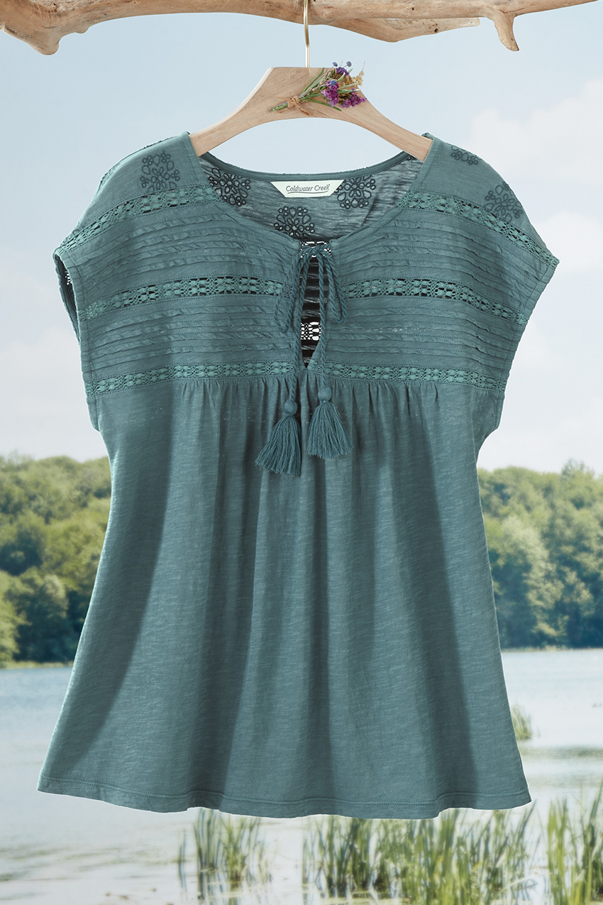 Ayla Lace Trim Tee - Coldwater Creek