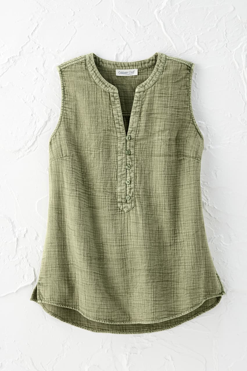 Sleeveless Vintage-Wash Gauze Top - Coldwater Creek