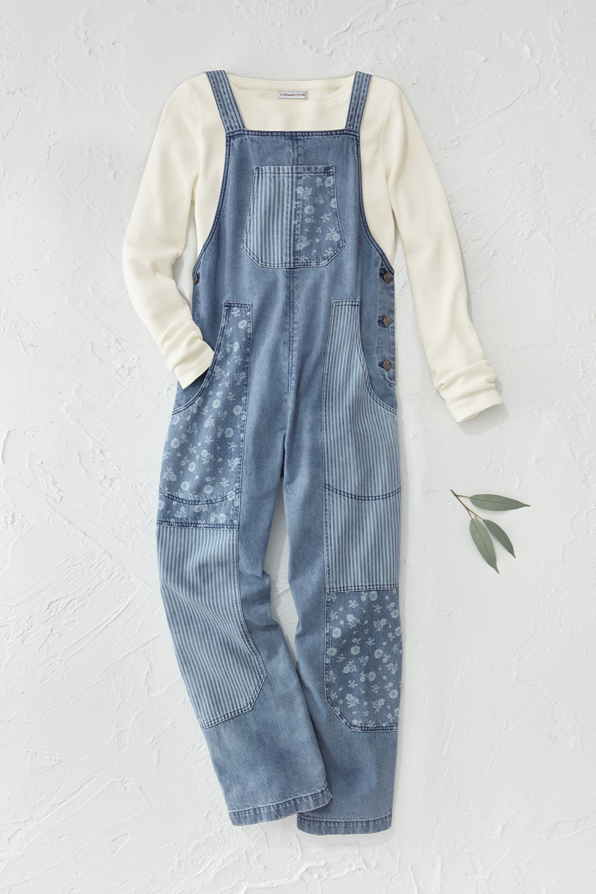 Mix Print Denim Overalls - Coldwater Creek
