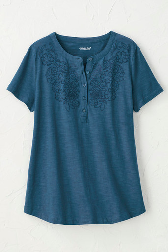 Open Mind Eyelet Henley - Coldwater Creek