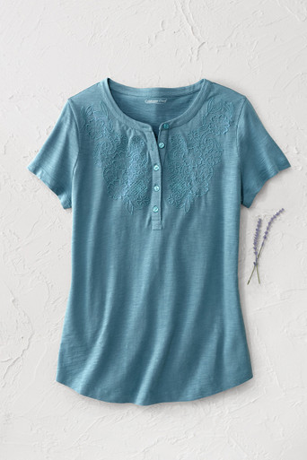 Open Mind Eyelet Henley - Coldwater Creek