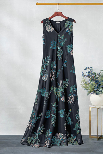 Cassia Flora Maxi Dress - Black/Dark Peacock - PM - Petite Cassia Flora Maxi Dress - Black/Dark Peacock - PM - Petite