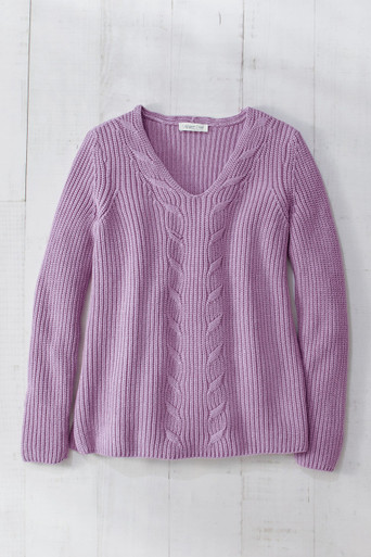 A MACHINE　V-NECK SWEATER APARTAMENTO#18 Cabled V-Neck Shaker Sweater - Coldwater Creek
