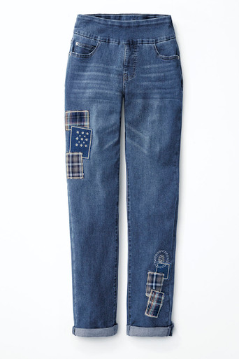 国内で当店のみ VINKID - Peace Dove Patchwork Washed Jeans VINKID Swirl Embroidery Patchwork Jeans