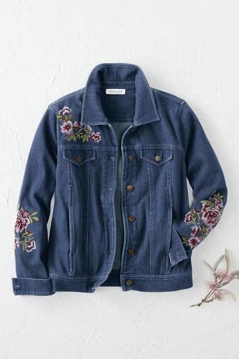 Embroidered Knit Denim Jacket - Coldwater Creek