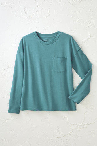BestCotton™ Long Sleeve Boxy Pocket Tee - Coldwater Creek