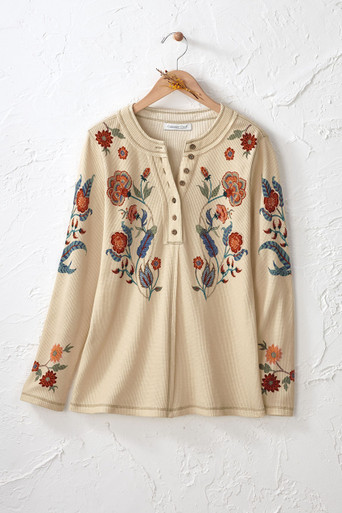 Casa Rosa Waffle Henley - Coldwater Creek