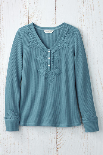Soutache Waffle Henley - Coldwater Creek