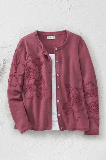 Embroidered Flowers Sweater Cardigan - Coldwater Creek