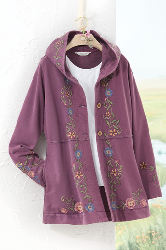 Embroidered Fleece Swing Cardigan - Coldwater Creek