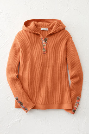Waffle Knit Floral Patch Sweater - Coldwater Creek