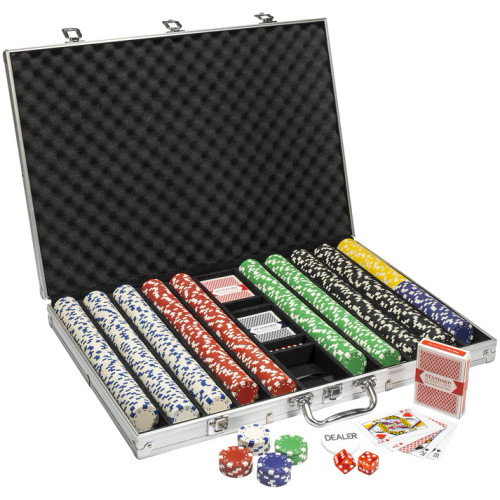 1000 Striped Dice Poker Chip Set with Aluminum Case