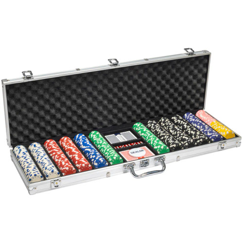 600 Striped Dice Poker Chip Set with Aluminum Case