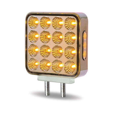 DOUBLE FACE AMBER/RED TURN & MARKER TO PURPLE AUXILIARY SQUARE REFLECTOR LED LIGHT - DOUBLE POST | 38 DIODES | CLEAR LENS DOUBLE FACE AMBER/RED TURN & MARKER TO PURPLE AUXILIARY SQUARE REFLECTOR LED LIGHT - DOUBLE POST | 38 DIODES | CLEAR LENS