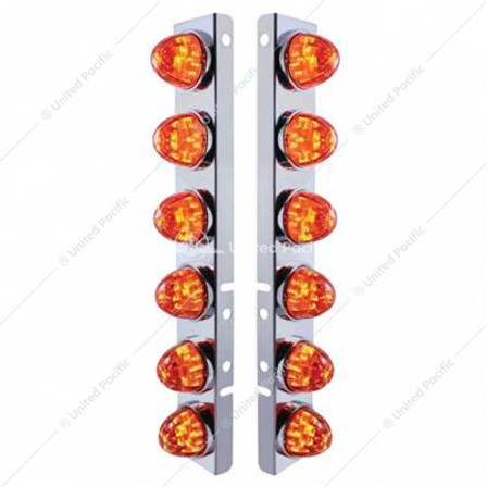 SS FRONT AIR CLEANER BRACKET WITH 12X LED WATERMELON LIGHTS & SS BEZELS FOR PETERBILT-AMBER LED/DARK AMBER LEN