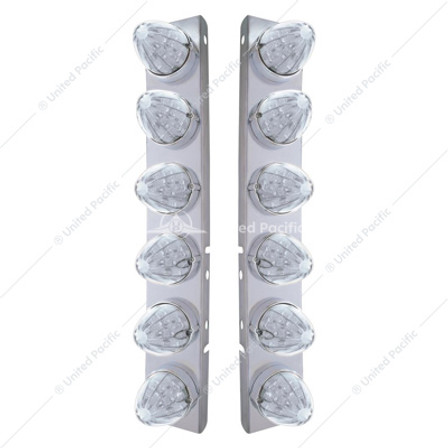 SS FRONT AIR CLEANER BRACKET WITH 12X 19 LED WATERMELON LIGHTS & BEZELS FOR PETERBILT-AMBER LED/CLEAR LENS