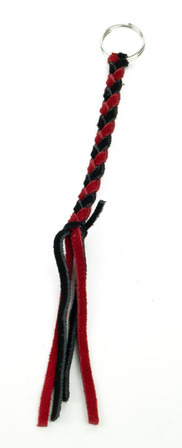 BRAIDED LEATHER KEY CHAIN  BLACK & RED