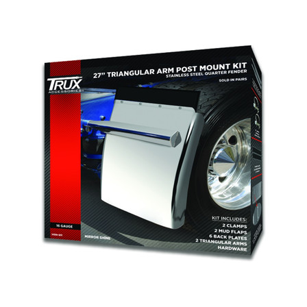 27" TRIANGULAR POST MOUNT STAINLESS STEEL QUARTER FENDER KIT WITH ROLLED EDGE 27" TRIANGULAR POST MOUNT STAINLESS STEEL QUARTER FENDER KIT WITH ROLLED EDGE