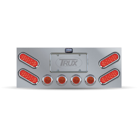 Stainless Steel Rear Center Panel with 4x Clear Red Oval Lights and 4x Clear Red 2.5" Lights