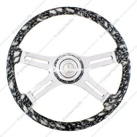 18" 4 Spoke Skull Steering Wheel With Matching Skull Horn Bezel - White