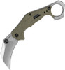 Kershaw 2064ODSW Outlier Assisted Flipper Knife - 2.6" Stonewash Karambit, Textured Green GFN Handles with Pinky Ring