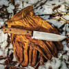 BPS Knives Adventurer Camping Bushcraft Fixed Blade - 5.3" 1066 HC Steel Blade, Walnut Wood Handles, Leather Sheath, Ferro Rod