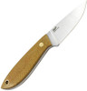 BRISA Bobtail 80 Fixed EDC Knife - 3.14" 12c27 Sandvik Drop Point Blade, Full Flat Grind, Mustard Micarta Handles, Leather Sheath