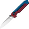 Kizer Knives Hyper Button Lock Folding Knife - 2.99" S35VN Stonewashed Drop Point Blade, Red/Blue Milled Aluminum Handles - Ki3632A1