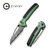 CIVIVI Knives Sentinel Strike Button Lock Flipper Knife - 3.7" Damascus Reverse Tanto Blade, Green Aluminum Handles with Black FRN Inlay - C22025B-DS1