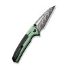 CIVIVI Knives Sentinel Strike Button Lock Flipper Knife - 3.7" Damascus Reverse Tanto Blade, Green Aluminum Handles with Black FRN Inlay - C22025B-DS1