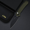 CJRB Cutlery Pyrite Folding Knife - 3.11" AR-RPM9 Black PVD Wharncliffe Blade, OD Green G10 Handles, Button Lock - J1925A-BGN