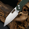 CJRB Cutlery Pyrite Folding Knife - 3.11" AR-RPM9 Stonewashed Wharncliffe Blade, Green Canvas Micarta Handles, Button Lock - J1925A-MGN