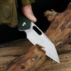 CJRB Cutlery Pyrite Folding Knife - 3.11" AR-RPM9 Stonewashed Wharncliffe Blade, Green Canvas Micarta Handles, Button Lock - J1925A-MGN