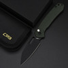 CJRB Cutlery Pyrite Folding Knife - 3.11" AR-RPM9 Black PVD Wharncliffe Blade, Green Canvas Micarta Handles, Button Lock - J1925A-BMGN