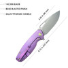 Kubey Knife Tityus Frame Lock Flipper Folding Knife - 3.39" Bead Blasted 14C28N, Purple 6AL4V Contoured Titanium Handle - KB360C