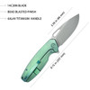 Kubey Knife Tityus Frame Lock Flipper Folding Knife - 3.39" Bead Blasted 14C28N, Green 6AL4V Contoured Titanium Handle - KB360B