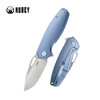 Kubey Knife Tityus Frame Lock Flipper Folding Knife - 3.39" Bead Blasted 14C28N, Blue 6AL4V Contoured Titanium Handle - KB360D