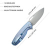 Kubey Knife Tityus Frame Lock Flipper Folding Knife - 3.39" Bead Blasted 14C28N, Blue 6AL4V Contoured Titanium Handle - KB360D