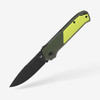 Flytanium Arcade Shark Folding Knife - 3.2" S35VN Black Drop Point Blade, OD Green Aluminum Handles, Yellow G10 Inlay, Demko Shark Lock