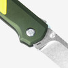 Flytanium Arcade Shark Folding Knife - 3.2" S35VN Satin Drop Point Blade, OD Green Aluminum Handles, Yellow G10 Inlay, Demko Shark Lock