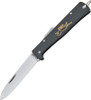 Otter Mercator Solingen K55 Black Cat Lockback Folding Knife - 3.5" Carbon Steel Blade, German Army Issued, Black Stainless Steel Handles - L154