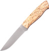Brisa Trapper 115 Fixed Blade - 4.75" Elmax Blade, Full Flat Grind, Stabilized Curly Birch Handles, Leather Sheath