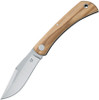 Fox FX-582 OL Libar Slipjoint Folding Knife - 2.75" M390 Satin Plain Blade, Olive Wood Handles, Black Leather Pouch - 01FX847