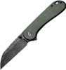 CIVIVI Knives Elementum Liner Lock Flipper Knife - 2.97" Damascus Wharncliffe Blade, Green Canvas Micarta Handles - C18062AF-DS1